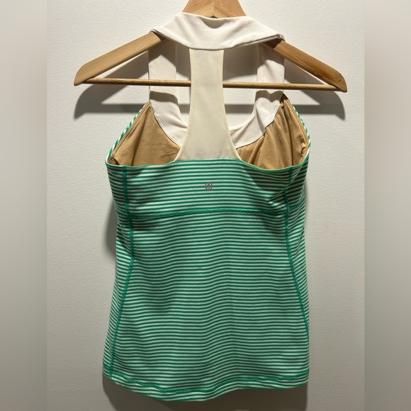 Lululemon size 8, green and white striped scoop neck racer back tank. Wide strap - Picture 4 of 8
